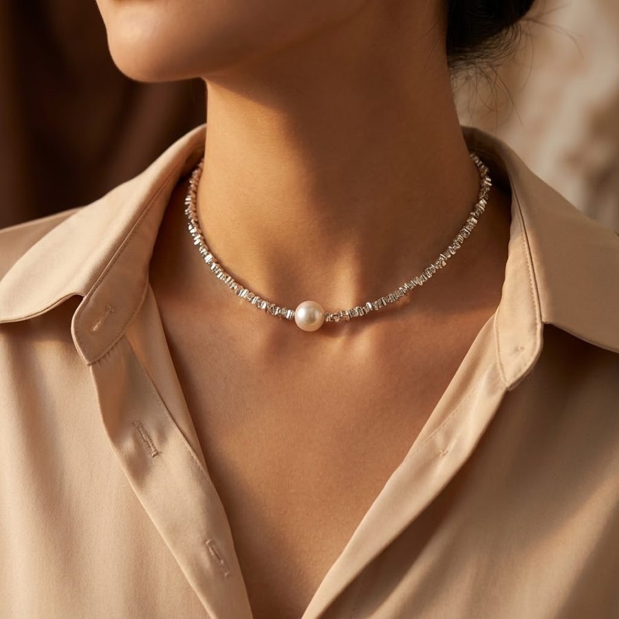 Minimalistisk perlechoker i sølv
